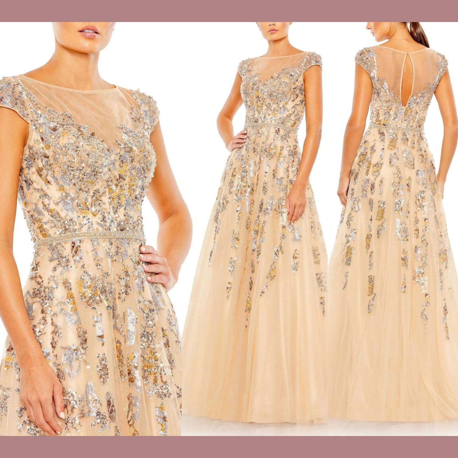 Nwt $798 Mac Duggal [ 22 ] 20364 Embellished Cap Sleeve Cutout Back Gown #J2015